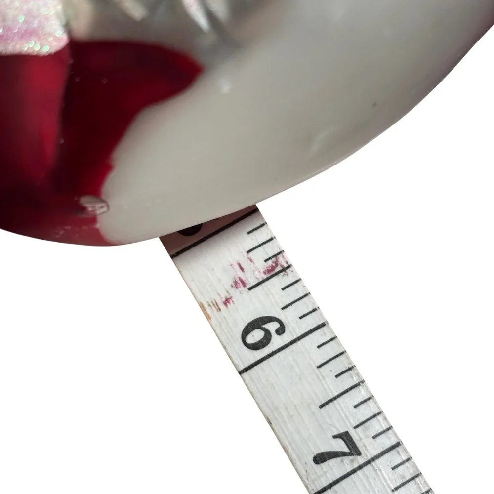 VTG Santa‎ Claus Blown Glass Ornament Red Silver Pipe Gift Glitter 6 Inch